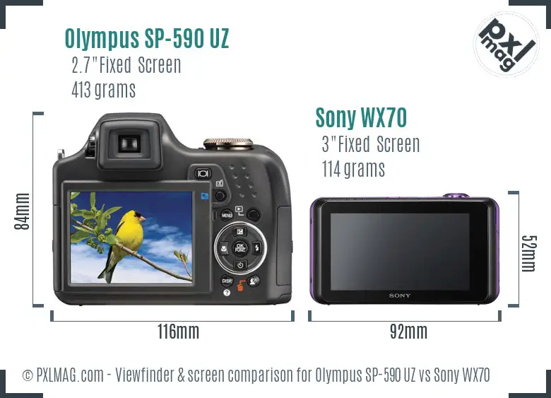Olympus SP-590 UZ vs Sony WX70 Screen and Viewfinder comparison