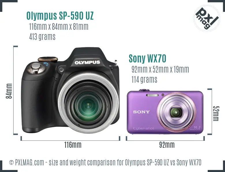 Olympus SP-590 UZ vs Sony WX70 size comparison