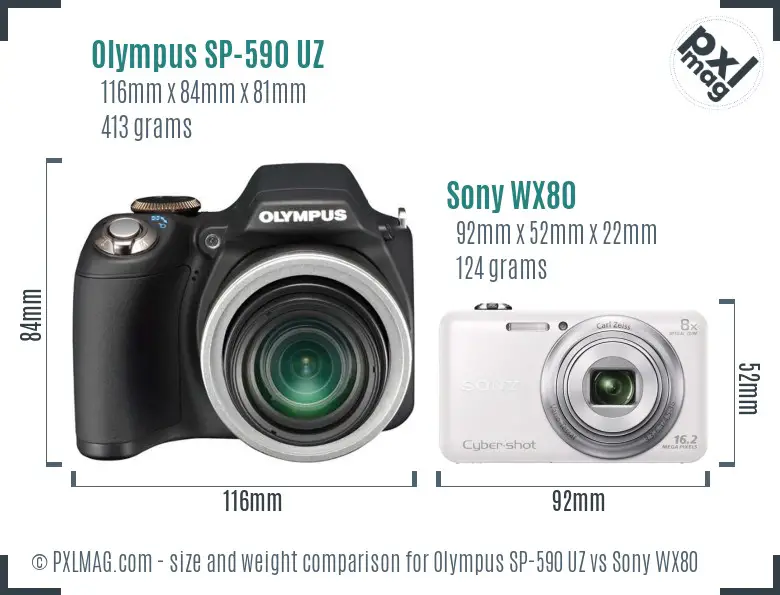 Olympus SP-590 UZ vs Sony WX80 size comparison Olympus SP-590 UZ vs Sony WX80 size comparison