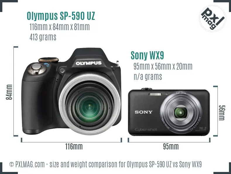 Olympus SP-590 UZ vs Sony WX9 size comparison