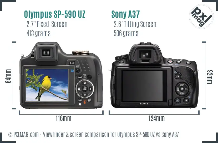 Olympus SP-590 UZ vs Sony A37 Screen and Viewfinder comparison