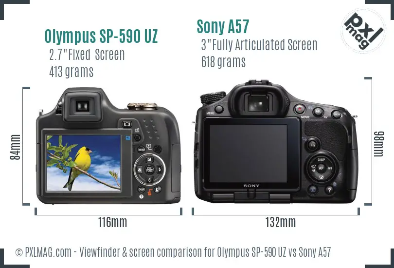 Olympus SP-590 UZ vs Sony A57 Screen and Viewfinder comparison