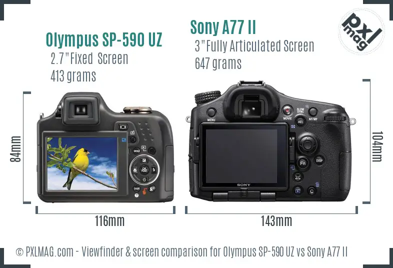 Olympus SP-590 UZ vs Sony A77 II Screen and Viewfinder comparison