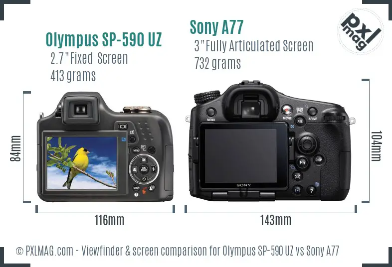 Olympus SP-590 UZ vs Sony A77 Screen and Viewfinder comparison