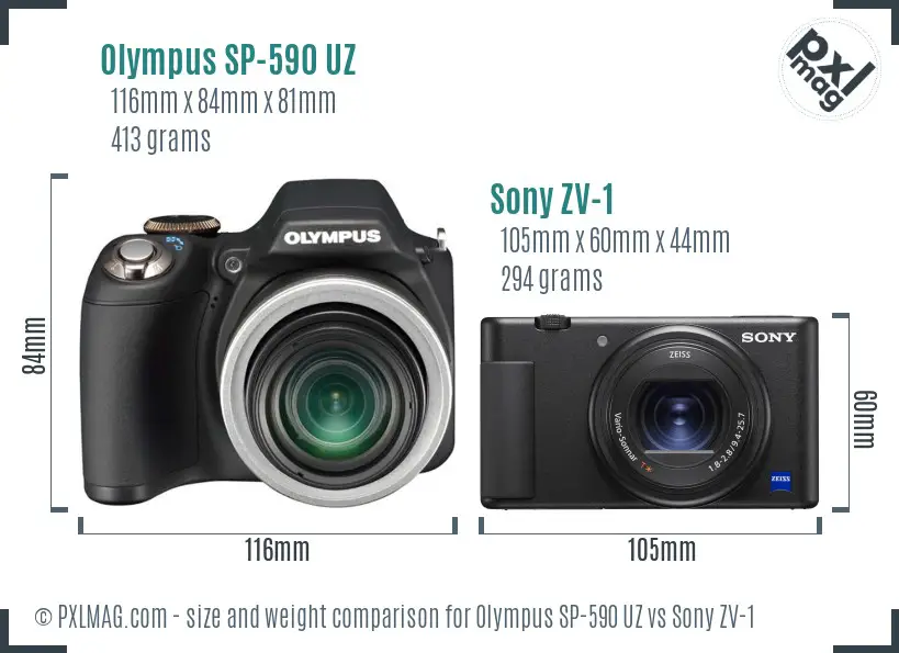 Olympus SP-590 UZ vs Sony ZV-1 size comparison