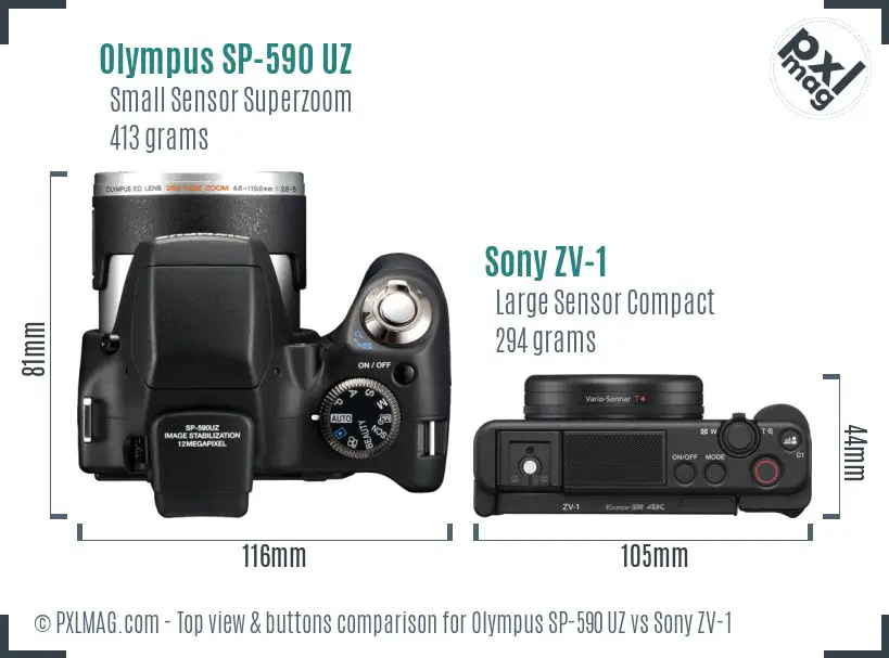 Olympus SP-590 UZ vs Sony ZV-1 top view buttons comparison