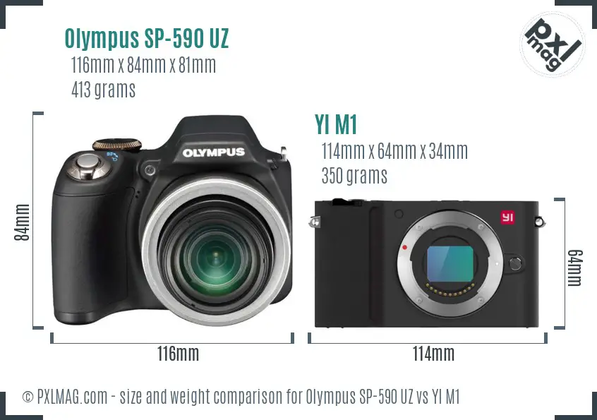 Olympus SP-590 UZ vs YI M1 size comparison