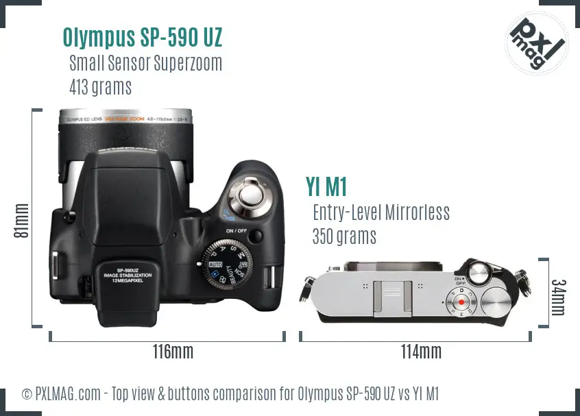 Olympus SP-590 UZ vs YI M1 top view buttons comparison
