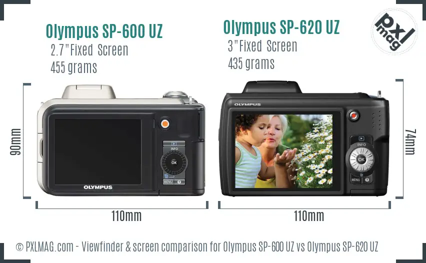 Olympus SP-600 UZ vs Olympus SP-620 UZ Screen and Viewfinder comparison
