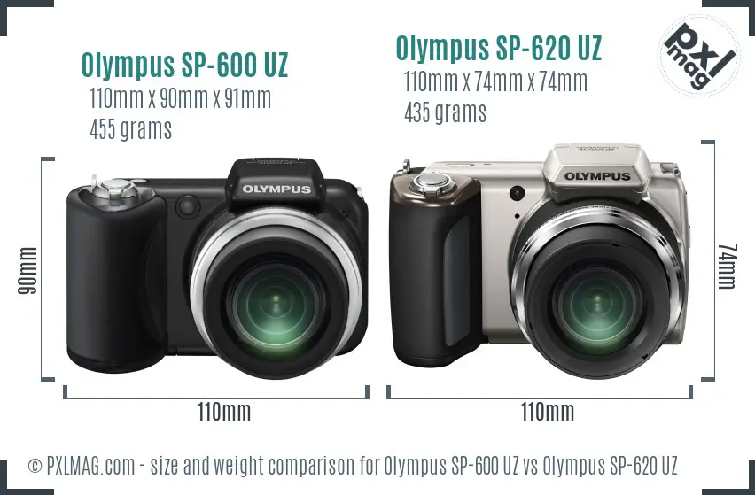 Olympus SP-600 UZ vs Olympus SP-620 UZ size comparison
