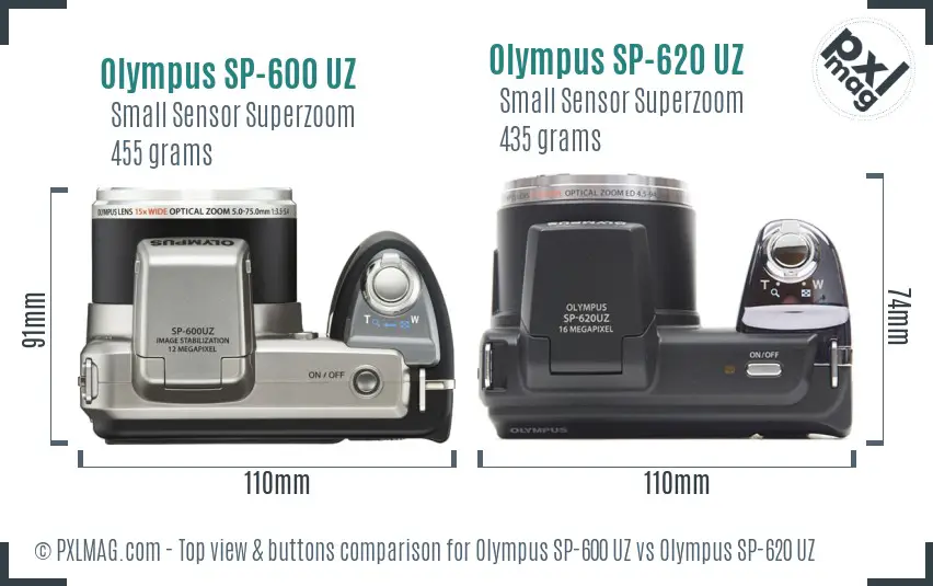 Olympus SP-600 UZ vs Olympus SP-620 UZ top view buttons comparison