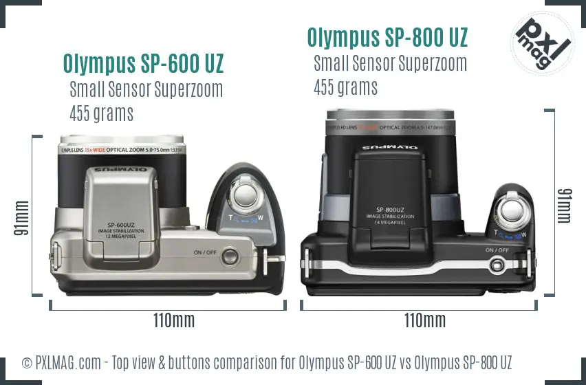 Olympus SP-600 UZ vs Olympus SP-800 UZ top view buttons comparison