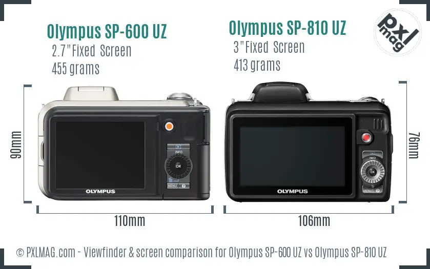 Olympus SP-600 UZ vs Olympus SP-810 UZ Screen and Viewfinder comparison