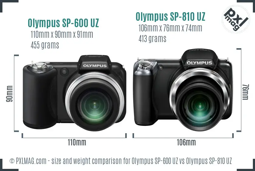 Olympus SP-600 UZ vs Olympus SP-810 UZ size comparison