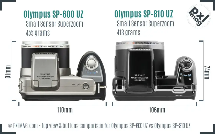 Olympus SP-600 UZ vs Olympus SP-810 UZ top view buttons comparison