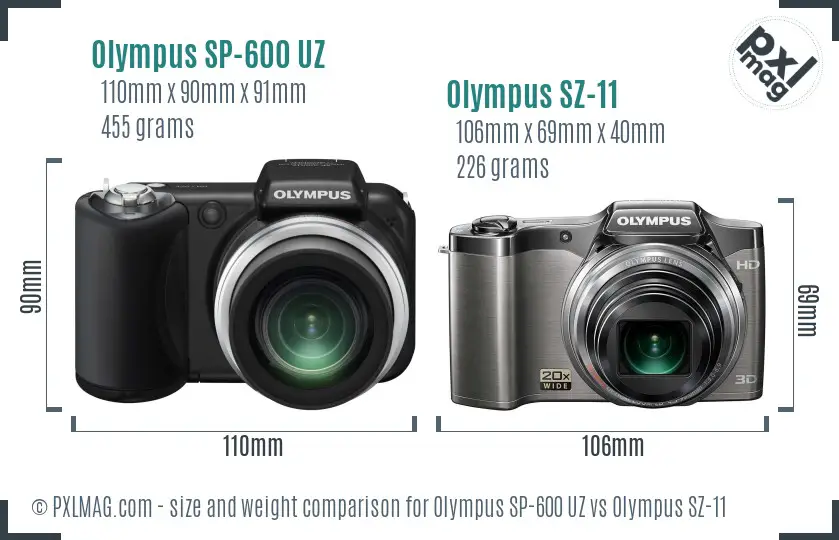 Olympus SP-600 UZ vs Olympus SZ-11 size comparison