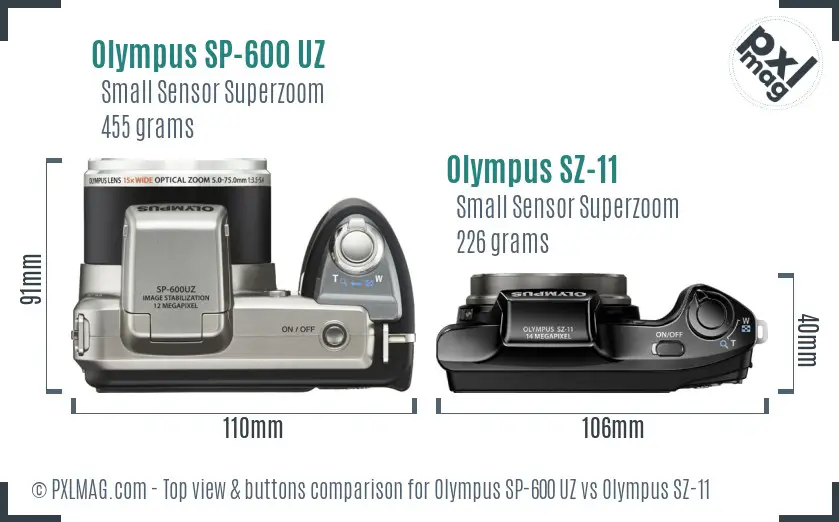 Olympus SP-600 UZ vs Olympus SZ-11 top view buttons comparison