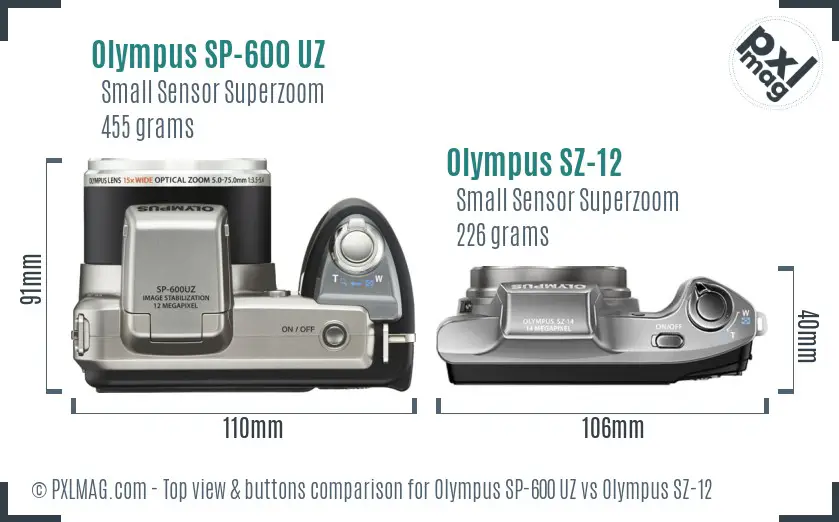 Olympus SP-600 UZ vs Olympus SZ-12 top view buttons comparison