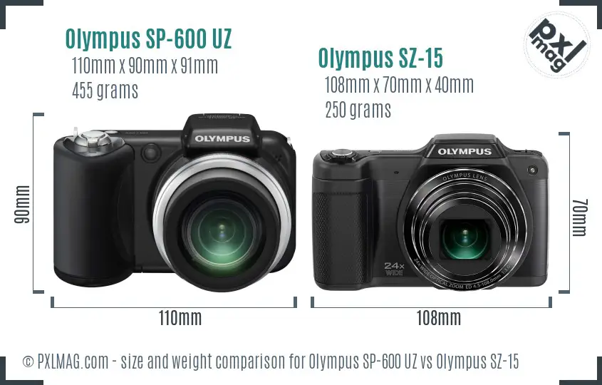 Olympus SP-600 UZ vs Olympus SZ-15 size comparison