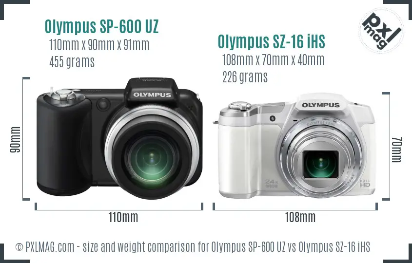Olympus SP-600 UZ vs Olympus SZ-16 iHS size comparison