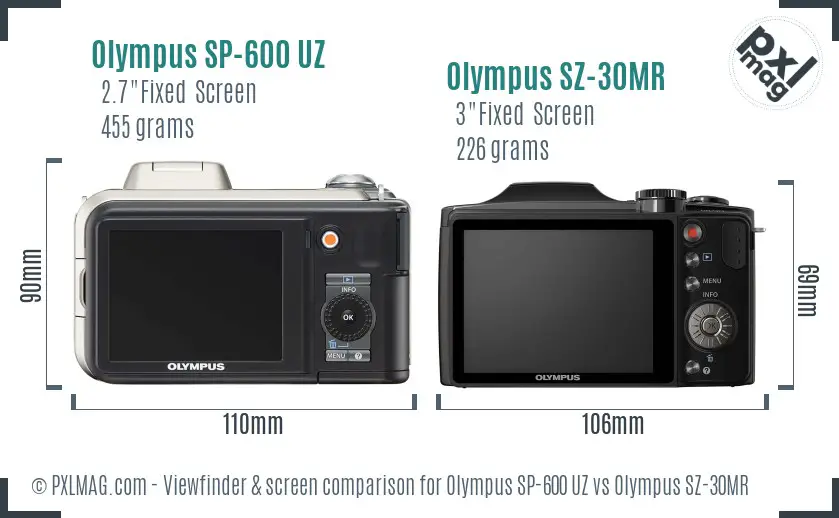 Olympus SP-600 UZ vs Olympus SZ-30MR Screen and Viewfinder comparison