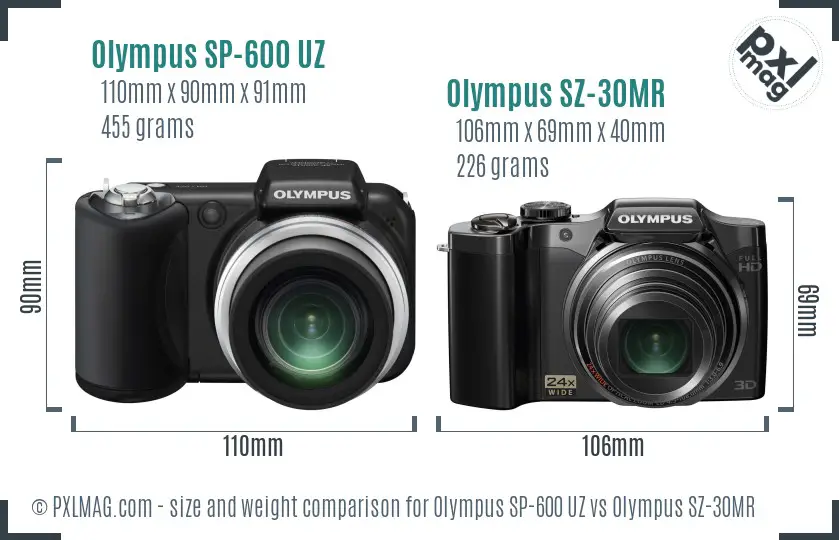 Olympus SP-600 UZ vs Olympus SZ-30MR size comparison