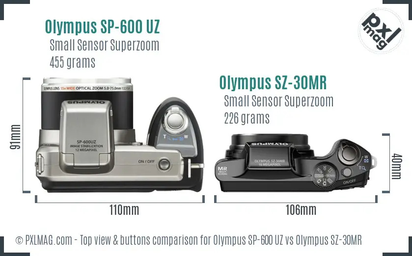 Olympus SP-600 UZ vs Olympus SZ-30MR top view buttons comparison