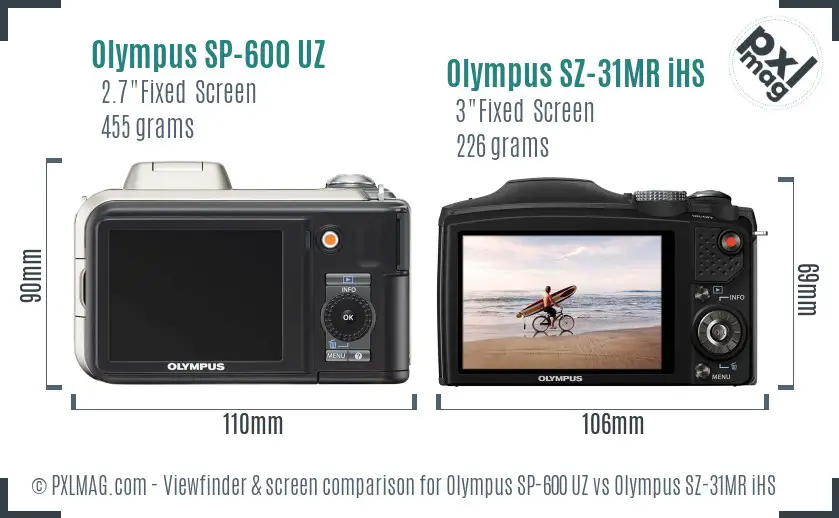 Olympus SP-600 UZ vs Olympus SZ-31MR iHS Screen and Viewfinder comparison