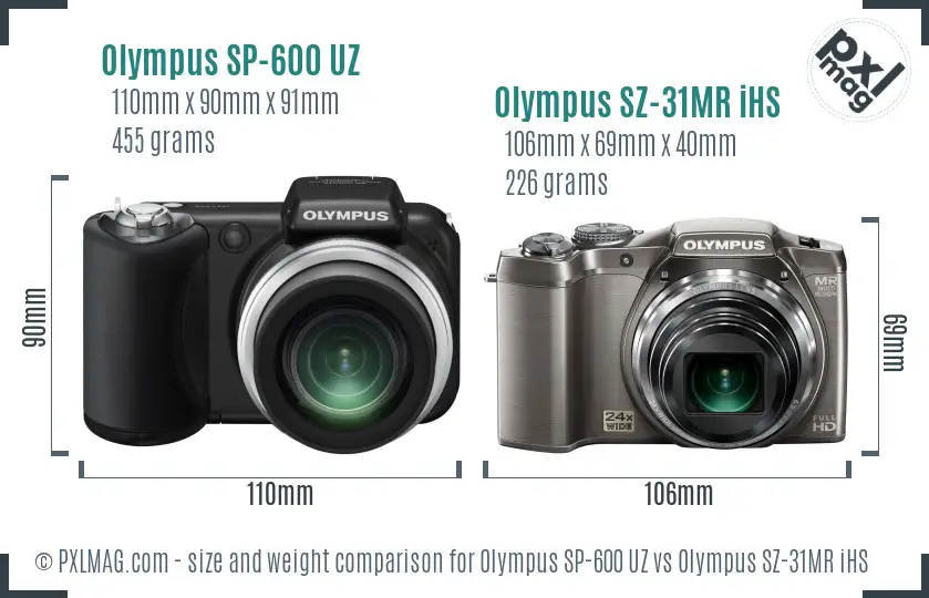 Olympus SP-600 UZ vs Olympus SZ-31MR iHS size comparison
