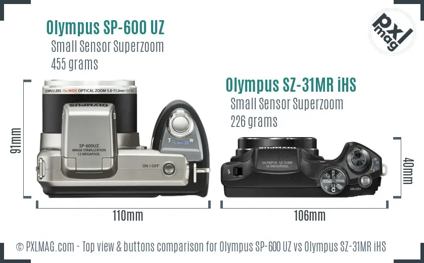 Olympus SP-600 UZ vs Olympus SZ-31MR iHS top view buttons comparison