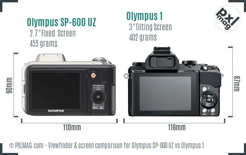 Olympus SP-600 UZ vs Olympus 1 Screen and Viewfinder comparison