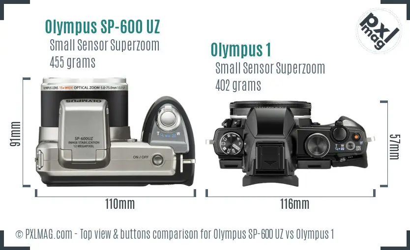 Olympus SP-600 UZ vs Olympus 1 top view buttons comparison