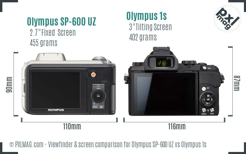 Olympus SP-600 UZ vs Olympus 1s Screen and Viewfinder comparison