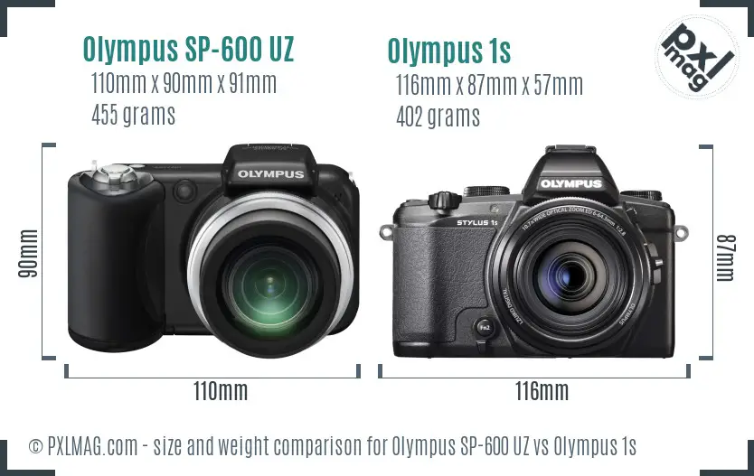 Olympus SP-600 UZ vs Olympus 1s size comparison
