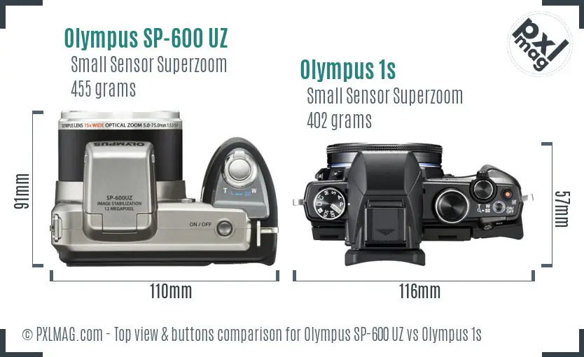Olympus SP-600 UZ vs Olympus 1s top view buttons comparison