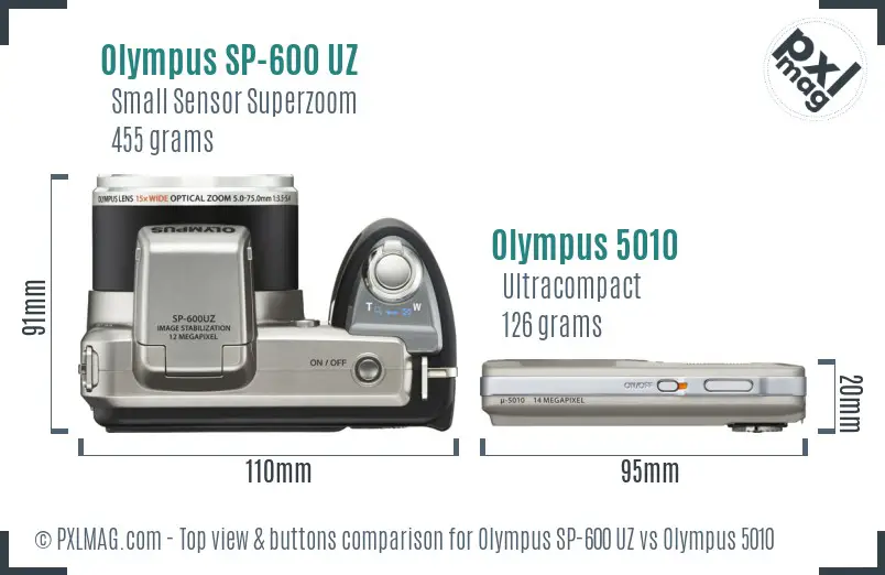 Olympus SP-600 UZ vs Olympus 5010 top view buttons comparison