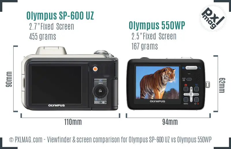 Olympus SP-600 UZ vs Olympus 550WP Screen and Viewfinder comparison