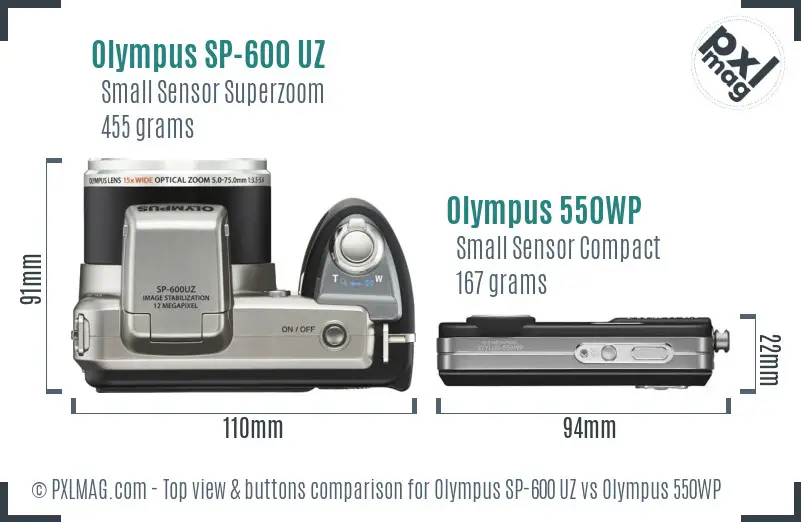 Olympus SP-600 UZ vs Olympus 550WP top view buttons comparison