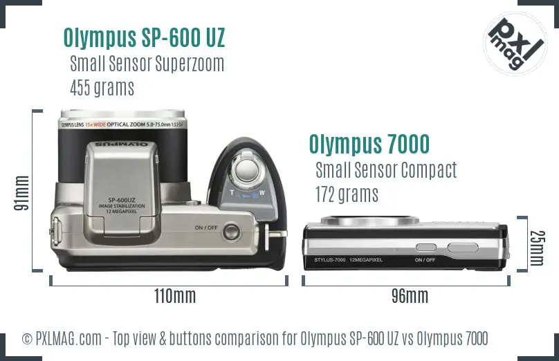 Olympus SP-600 UZ vs Olympus 7000 top view buttons comparison