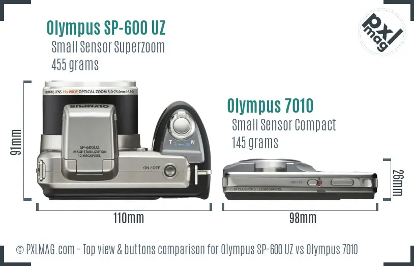 Olympus SP-600 UZ vs Olympus 7010 top view buttons comparison
