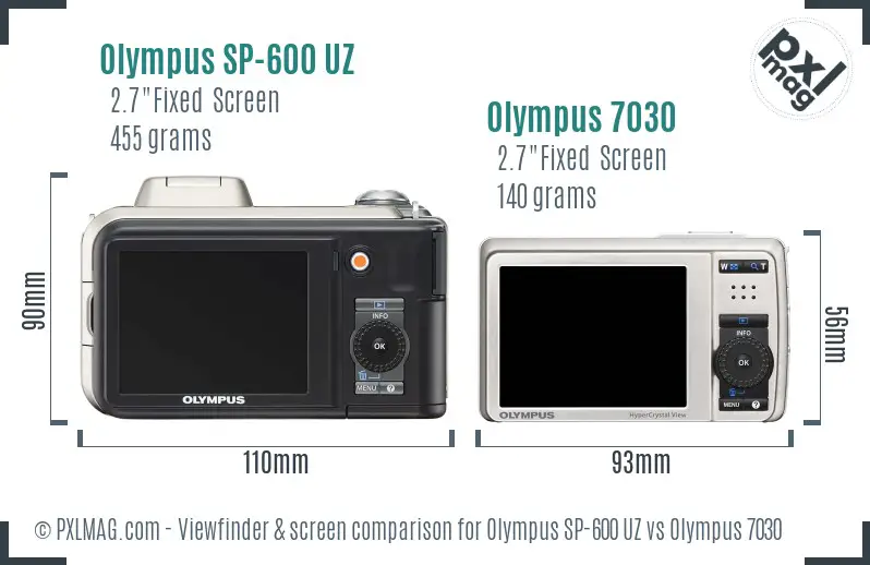 Olympus SP-600 UZ vs Olympus 7030 Screen and Viewfinder comparison