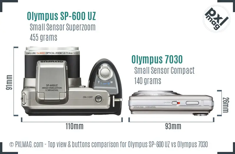 Olympus SP-600 UZ vs Olympus 7030 top view buttons comparison