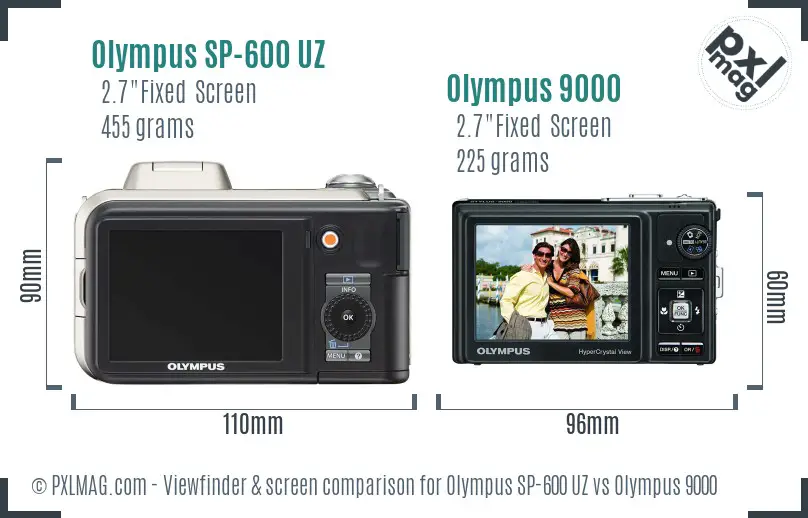 Olympus SP-600 UZ vs Olympus 9000 Screen and Viewfinder comparison