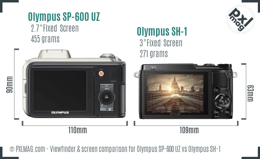 Olympus SP-600 UZ vs Olympus SH-1 Screen and Viewfinder comparison