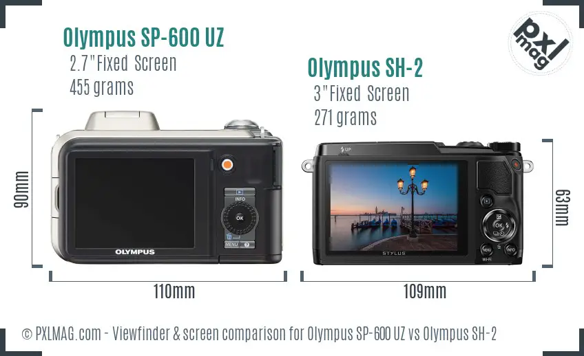 Olympus SP-600 UZ vs Olympus SH-2 Screen and Viewfinder comparison