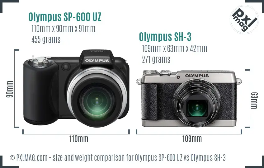 Olympus SP-600 UZ vs Olympus SH-3 size comparison