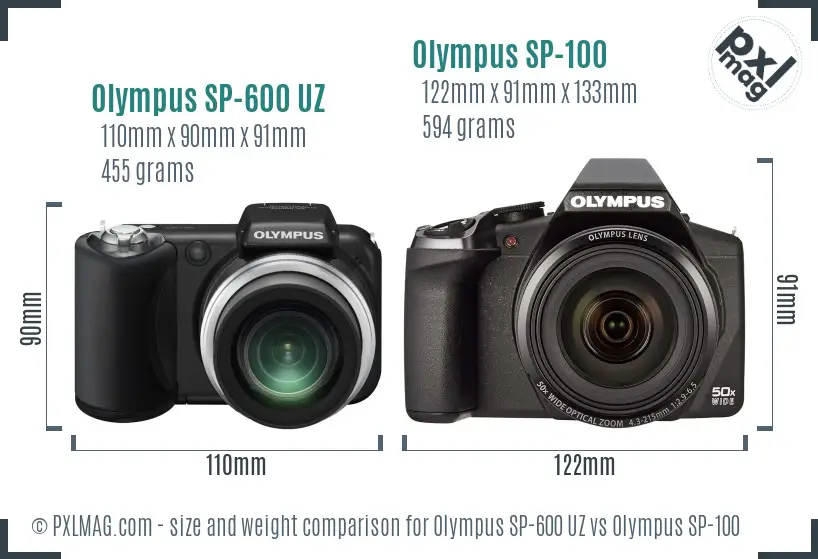 Olympus SP-600 UZ vs Olympus SP-100 size comparison
