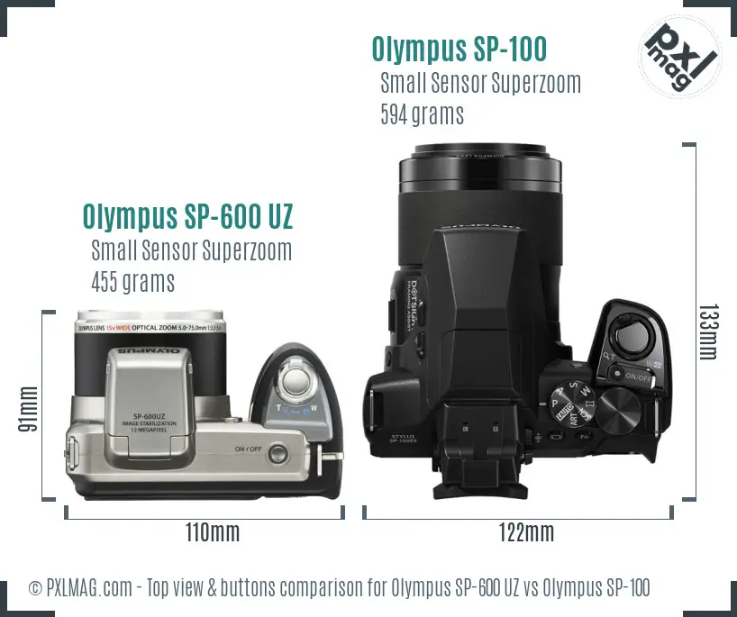 Olympus SP-600 UZ vs Olympus SP-100 top view buttons comparison