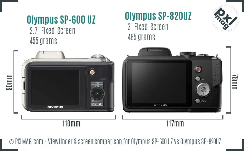 Olympus SP-600 UZ vs Olympus SP-820UZ Screen and Viewfinder comparison