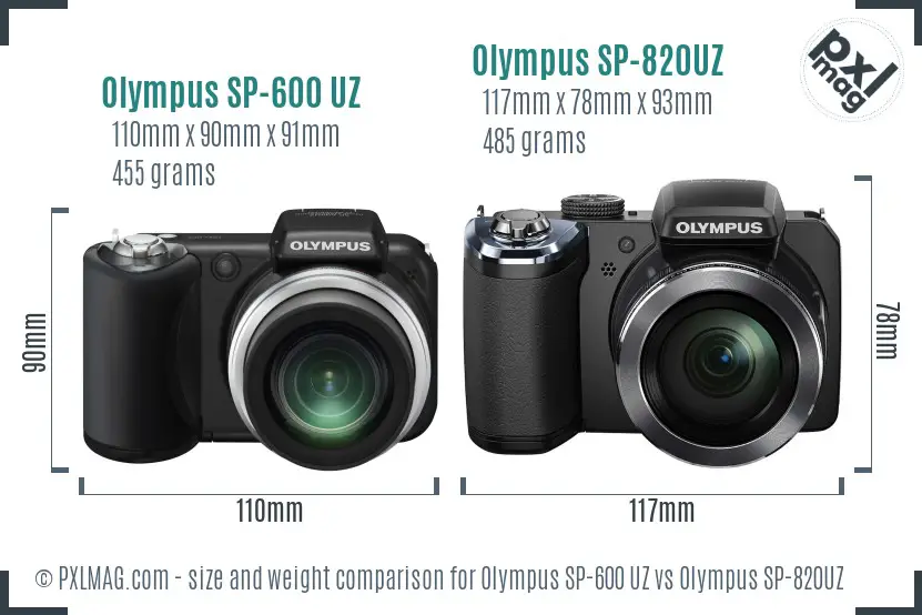 Olympus SP-600 UZ vs Olympus SP-820UZ size comparison